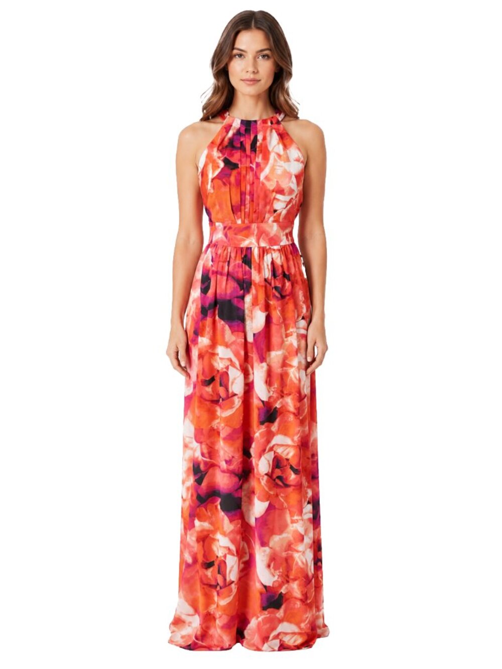 NWT Eliza J Floral Halter Maxi Dress Size 8 Pink Coral Wedding Guest Formal